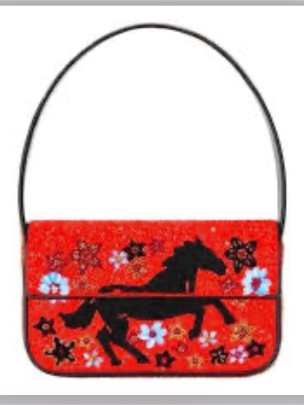Staud Tommy Red Floral Horse Beaded Shoulder Bag limited Run